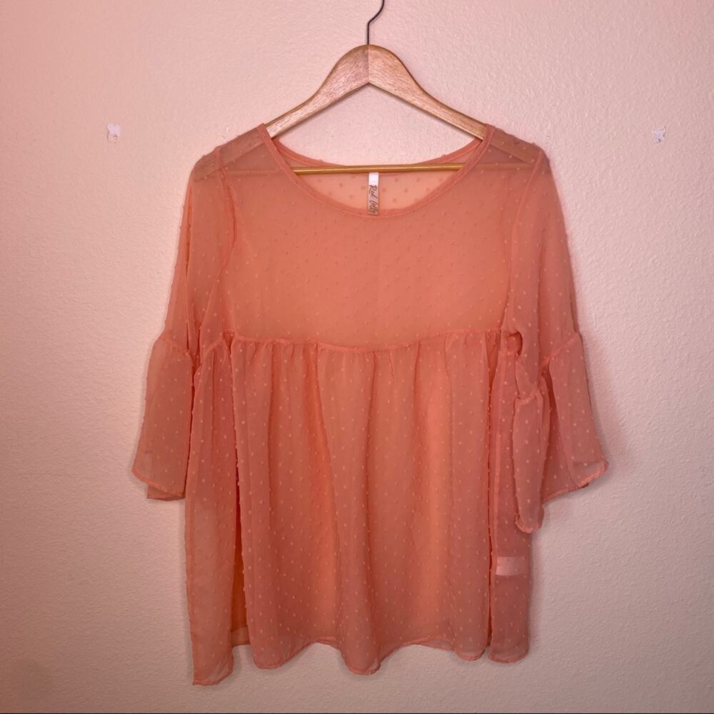 Red Lolly Orange Bell Sleeve Dotted Top Large